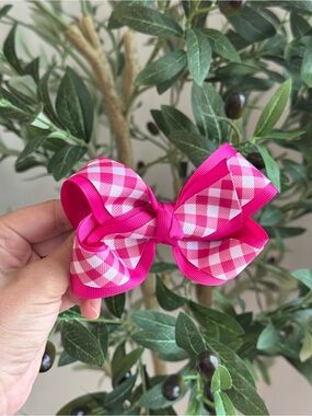 Pink Gingham Hair Bow